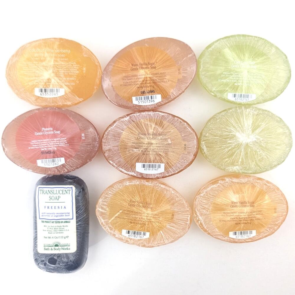 Mixed Lot of 9 Bath & Body Gentle Glycerin Bar Soap Plumeria Warm Vanilla Sugar